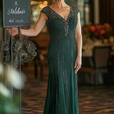 Elegant sheath dark green beading crystals mother of bride/ groom dress evening formal dress prom dress