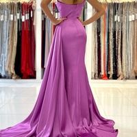 Sleeveless One Shoulder Silk Like Satin Sheath/Column Bridesmaid Dress,PD231383 - Thumbnail 1