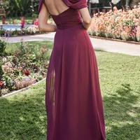 A Line Off the Shoulder Bridesmaid Dress With Open Back Chiffon,PD231387 - Thumbnail 1