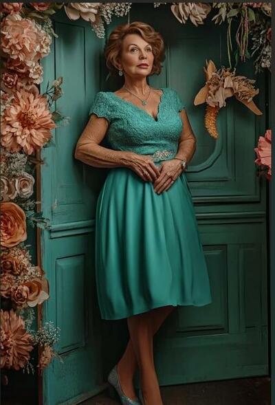 Elegant Dark Green Tea-length Mother of Bride/ Groom Dress Evening Formal Dress Prom Dress