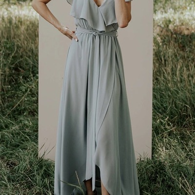 Chiffon asymmetrical bridesmaid dress with bows,pd231388