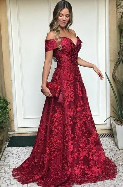 Elegant Red Lace Appliques Mother of Bride/ Groom Dress Evening Formal Dress Prom Dress