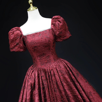 Burgundy Printed Pattern Floor Length Formal Prom Dress - Thumbnail 1