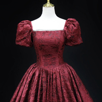 Burgundy Printed Pattern Floor Length Formal Prom Dress - Thumbnail 2