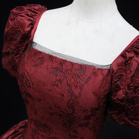 Burgundy Printed Pattern Floor Length Formal Prom Dress - Thumbnail 3