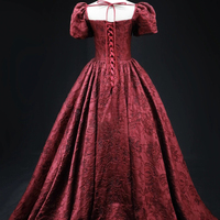 Burgundy Printed Pattern Floor Length Formal Prom Dress - Thumbnail 4