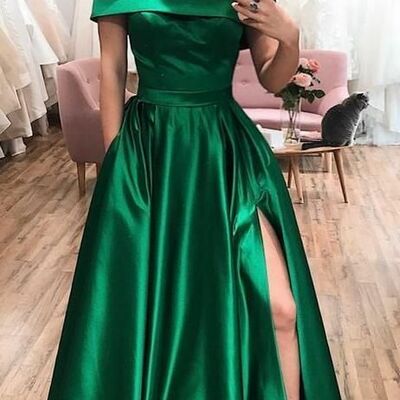 Elegant dark green a line side slit mother of bride/ groom dress evening formal dress prom dress