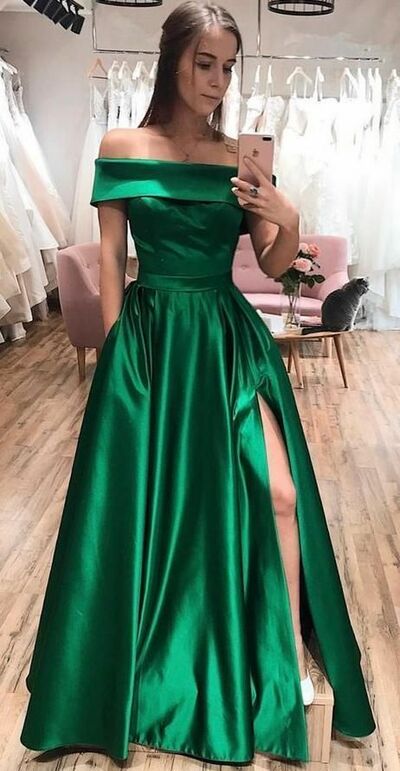 Elegant Dark Green A Line Side Slit Mother of Bride/ Groom Dress Evening Formal Dress Prom Dress