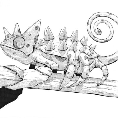 Drawing by dhani barragan "singular chameleon" 