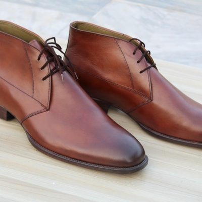 Crafted leather dress shoes brown leather chukka lace up boot - Thumbnail 4