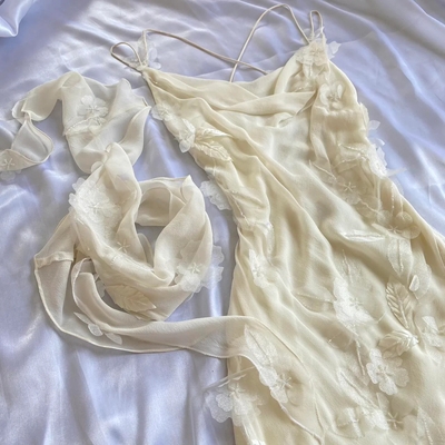 Spaghetti strap champagne long prom dresses with beading - Thumbnail 3