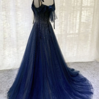 Gorgeous Dark Blue Sequins Tulle Mermaid Evening Dresses - Thumbnail 1