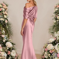 Short Sleeves Asymmetrical Neck Bridesmaid Dress,PD231389 - Thumbnail 1