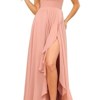 One shoulder dusty rose bridesmaid dress chiffon wedding guest dress,pd231390