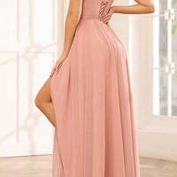 One Shoulder Dusty Rose Bridesmaid Dress Chiffon Wedding Guest Dress,PD231390 - Thumbnail 1