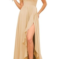 One Shoulder Dusty Rose Bridesmaid Dress Chiffon Wedding Guest Dress,PD231390 - Thumbnail 2