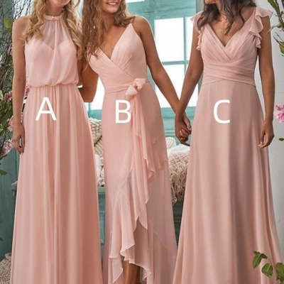Blushing pink floor length bridesmaid dress,evening dress,pd231395