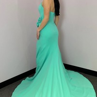 Mermaid Mint Satin Long Strapless Prom Dresses with Slit ,PD231397 - Thumbnail 1