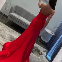Mermaid Strapless Keyhole Satin Red Long Prom Dress with Slit ,PD231399 - Thumbnail 1