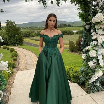 Dark green lace appliques prom dress formal dress evening gowns