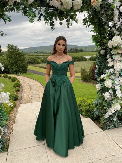 Dark Green Lace Appliques Prom Dress Formal Dress Evening Gowns