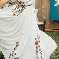 A-line Embroidery Floral Wedding Dress, V-neck Bridal Dress Wedding Gown - Thumbnail 1