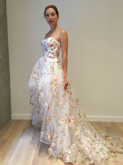 Hi-lo Blooming Floral Wedding Dress, Tulle Bridal Dress Wedding Gown