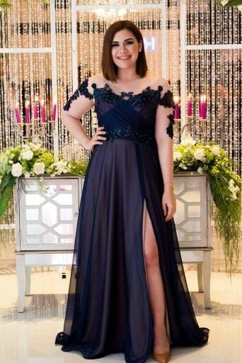 Plus Size Navy Blue Lace Mother of Bride/ Groom Dress Evening Formal Dress Prom Dress