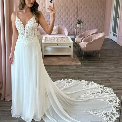 Elegant sheath lace appliques sleeveless wedding dress bridal gown - Thumbnail 3
