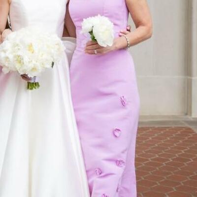 Elegant pink handmade flower mother of the bride/groom dress evening formal prom dress