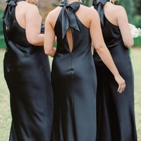 Beauty Sheath Halter Neck Long Black Bridesmaid Dress with Bowknot,PD231403 - Thumbnail 3