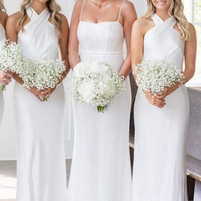 Beauty sheath halter neck long black bridesmaid dress with bowknot,pd231403