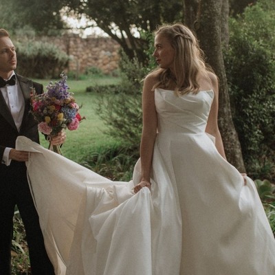 Elegant a line white satin strapless long wedding dress with ruched,pd231404