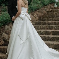 Elegant A Line White Satin Strapless Long Wedding Dress with Ruched,PD231404 - Thumbnail 1
