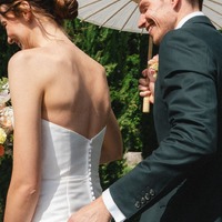 Simple White Mermaid Strapless Long Wedding Dress with Button Up,PD231405 - Thumbnail 2