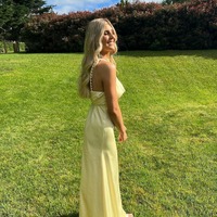 Charming Yellow Sheath Spaghetti Straps Long Party Dress with Pearl,PD231406 - Thumbnail 2