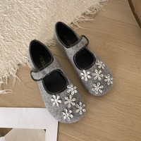 Retro Crystal Flower Stitching Mary Jane Flats Shoes - Thumbnail 6