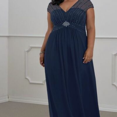 Elegant sheath plus size navy blue mother of the bride/groom dress evening formal prom dress