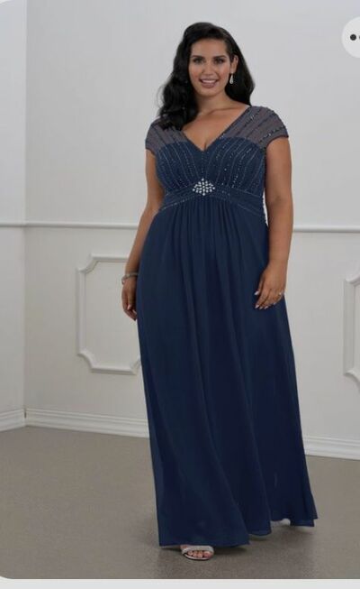 Elegant Sheath Plus Size Navy Blue Mother of the Bride/Groom Dress Evening Formal Prom Dress
