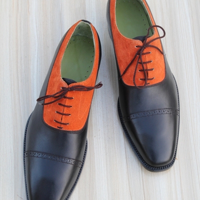 Crafted leather men black calf suede leather oxford dress shoes - Thumbnail 3