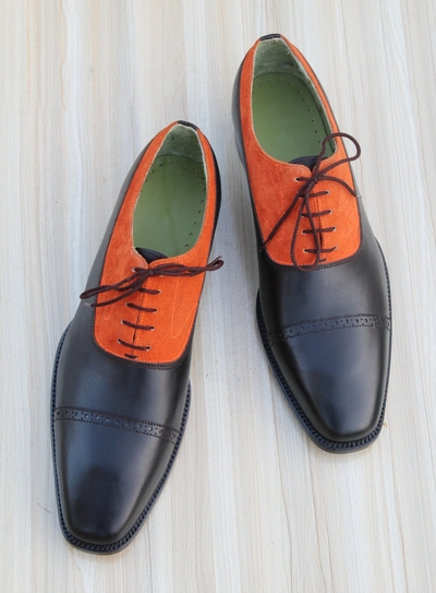 Crafted Leather Men Black Calf Suede Leather Oxford Dress Shoes