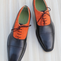 Crafted Leather Men Black Calf Suede Leather Oxford Dress Shoes - Thumbnail 1