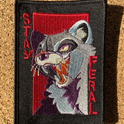 Stay feral raccoon 4” embroidered patch