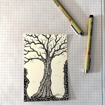 Dark tree original art sketch card bookmark