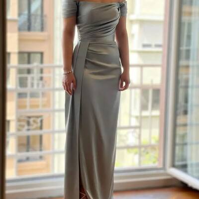 Elegant sheath grey mother of the bride/groom dress evening formal prom dress