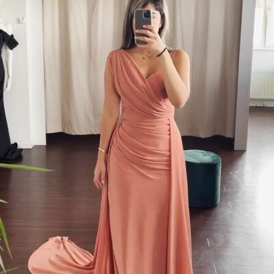 Elegant sheath coral mother of the bride/groom dress evening formal prom dress