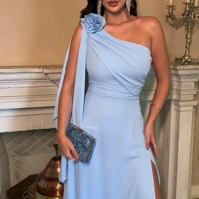 Elegant blue sheath one shoulder mother of the bride/groom dress evening formal prom dress