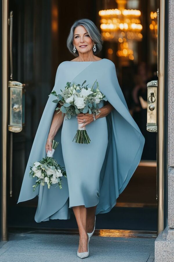 Elegant Blue Tea-length Mother of the Bride/Groom Dress Evening Formal Prom Dress