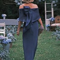 Elegant Navy Blue Sheath Off the Shoulder Mother of the Bride/Groom Dress Evening Formal Prom Dress - Thumbnail 1
