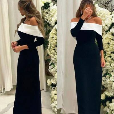 Elegant black off the shoulder mother of the bride/groom dress evening formal prom dress